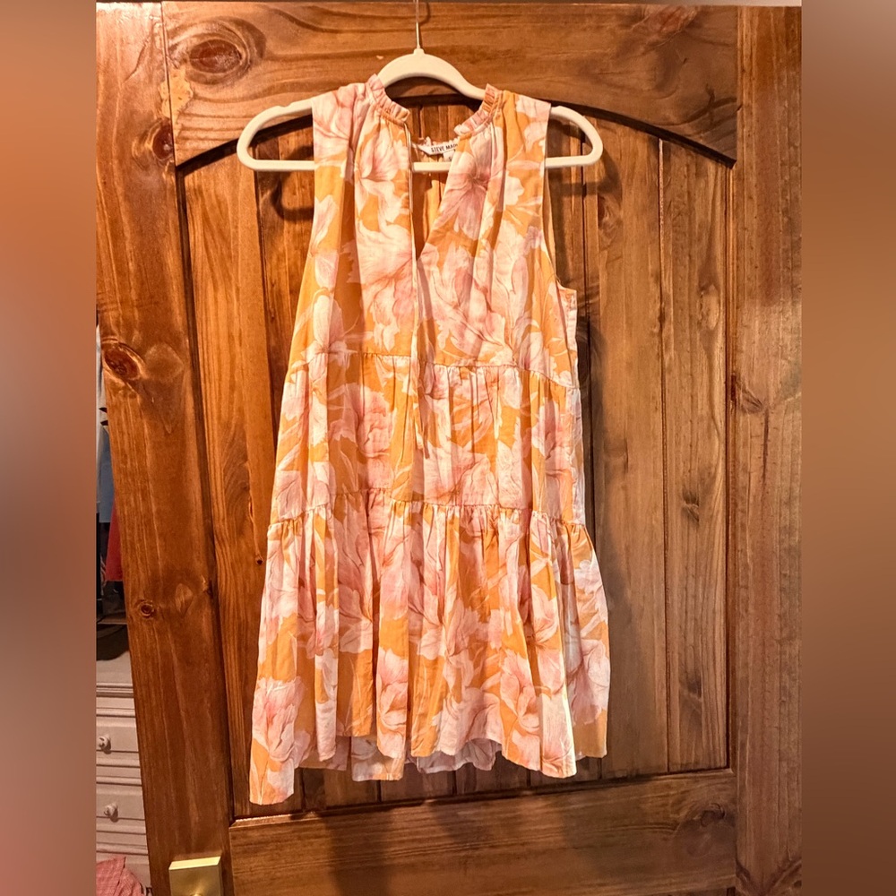 Floral Tiered Sleeveless Dress in Pink & Peach